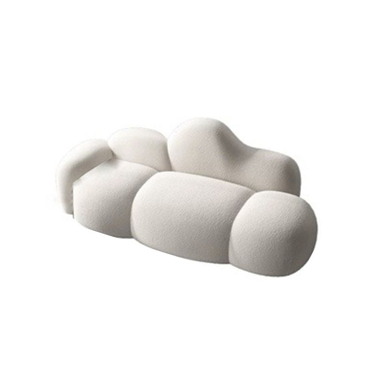 White Wool Curved Back Sofa Modern 34.65" H Square Arm Seating