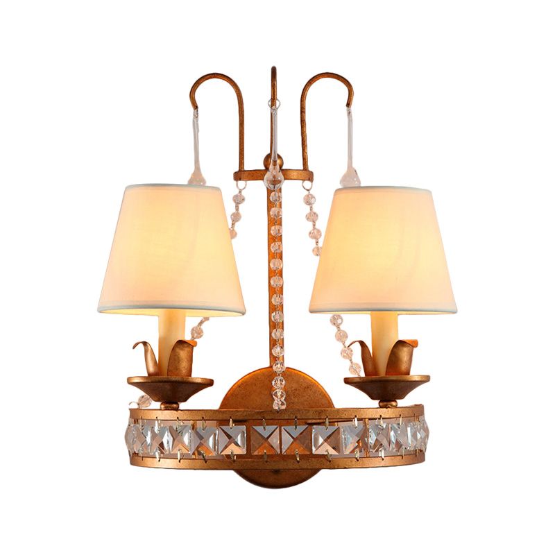 CONE CONE Montaggio a muro di monte illuminazione Vintage Elegante 2 lampadina a parete Brass Finitura con accento di cristallo trasparente