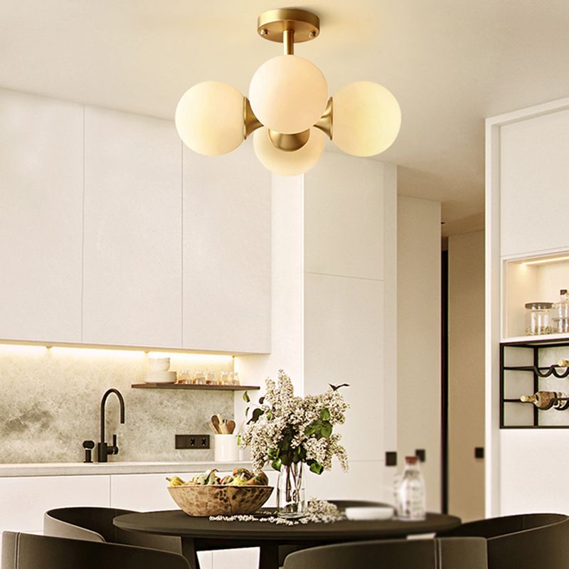 4 Light Spherical Ceiling Light Modern Style Glass Ceiling Lighting for Dining Room
