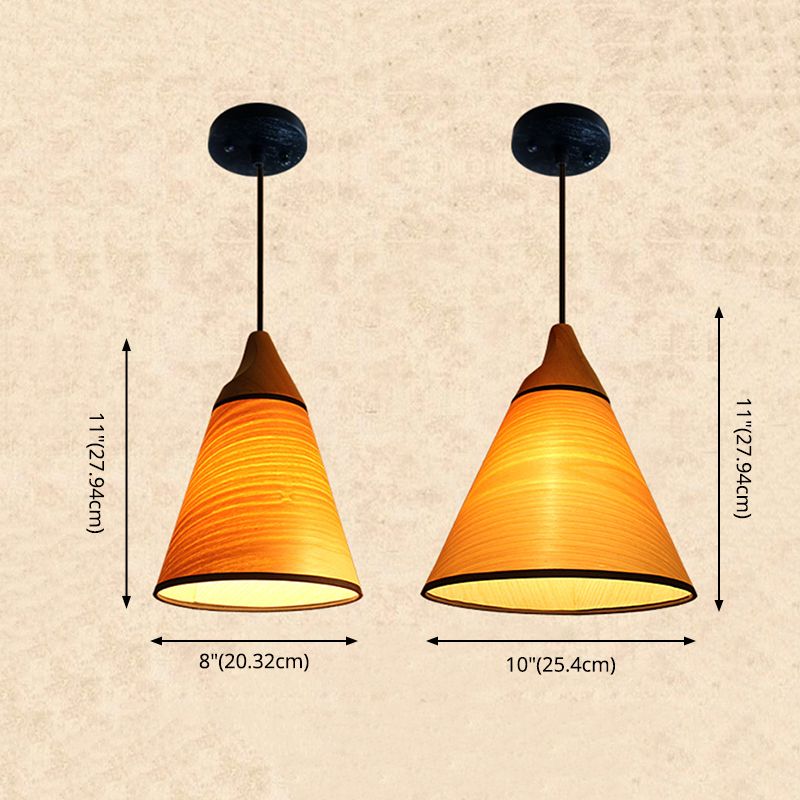 Simple Conical Pendant Lamp Wood Veneer 1 Head Dining Room Hanging Light Fixture