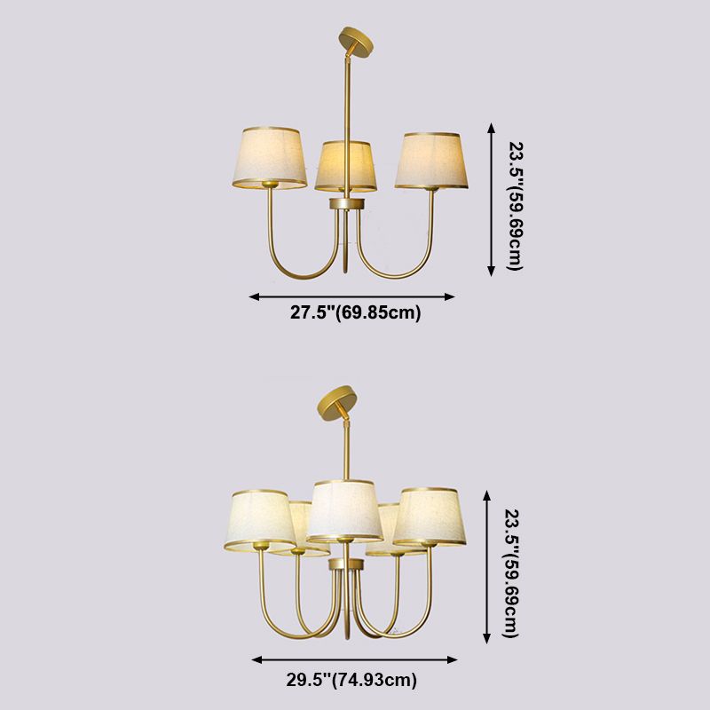 Multi-Head Chandelier Lighting Fixtures American Style Metal Suspension Light with Fabric Shade