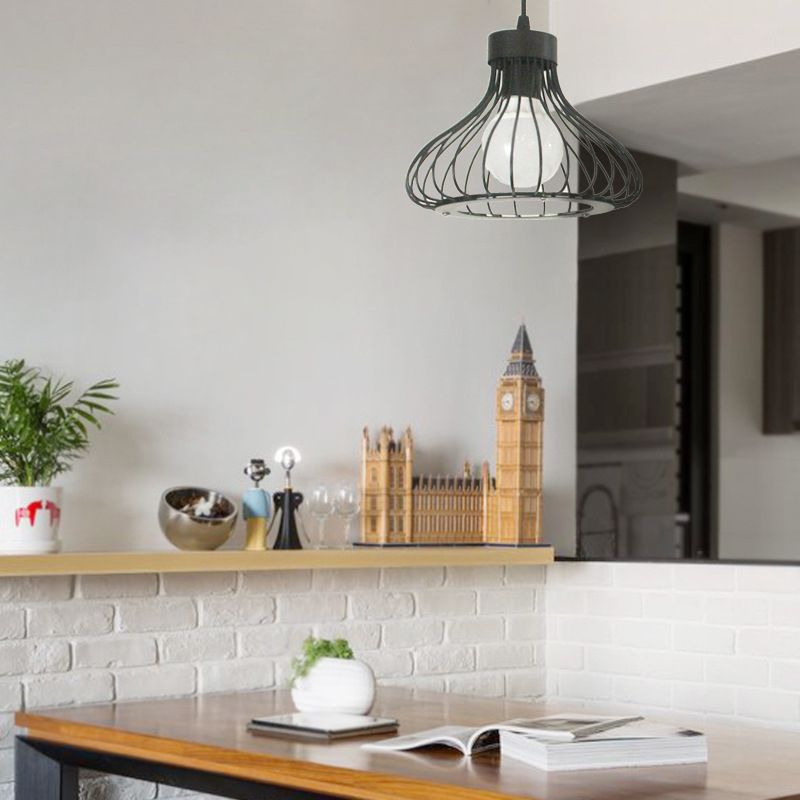 Retro smeedijzeren industriële stijl kroonluchter 1 licht zwarte hanglampje keukenverlichting