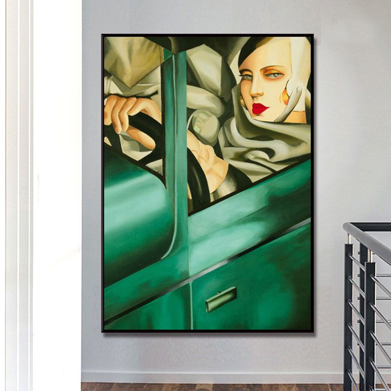 Strukturiertes „Driving Maiden“-Gemälde auf Leinwand im Vintage-Stil, Wanddekoration für Badezimmer