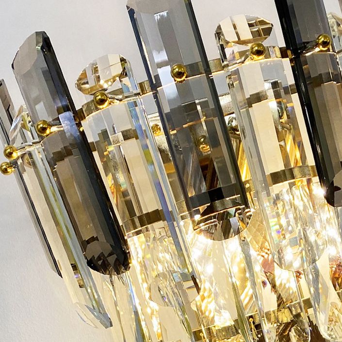 Gray Crystal Wall Sconce in Modern Luxury Style Electroplate Iron Stagger Wall Lamp for Bedroom