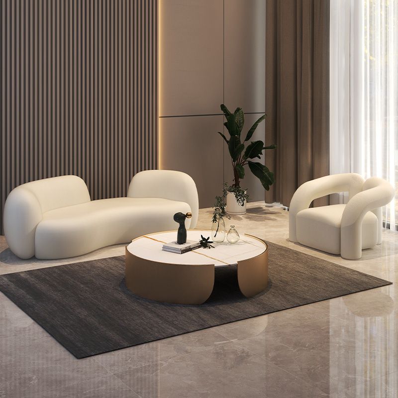 Scandinavian Seating Fabric Living Room White Tuxedo Arm Cushions Curved Sofa