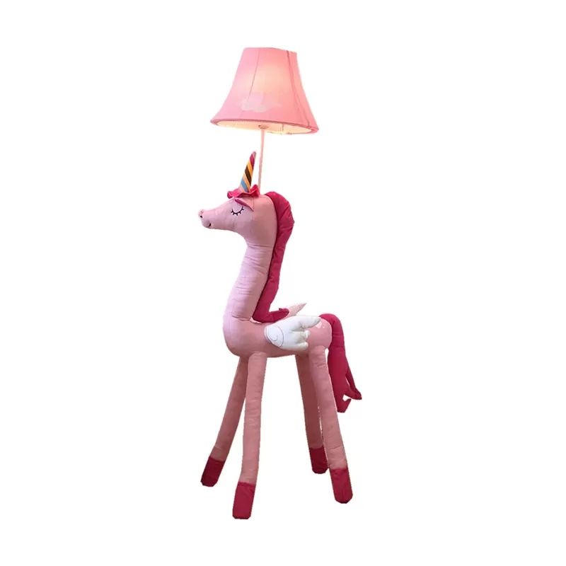 Kinder Schlafzimmer Einhornbodenleuchte mit Glocken Schatten Stoff 1 leichte Cartoon -Stehlampe