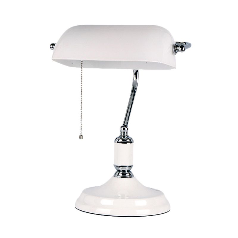 Table de nuit à demi-cylindre classique clair verre blanc 1-Light Light Pull Chain Desk Lampe