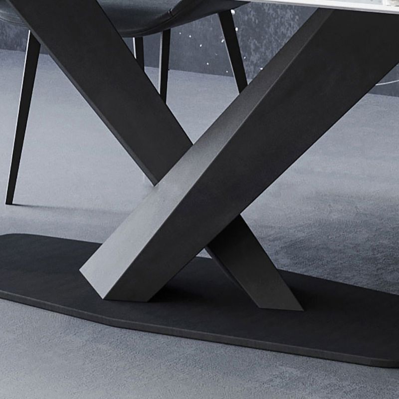 Industrial Sintered Stone Top Dining Table Rectangle Table with Single Pedestal