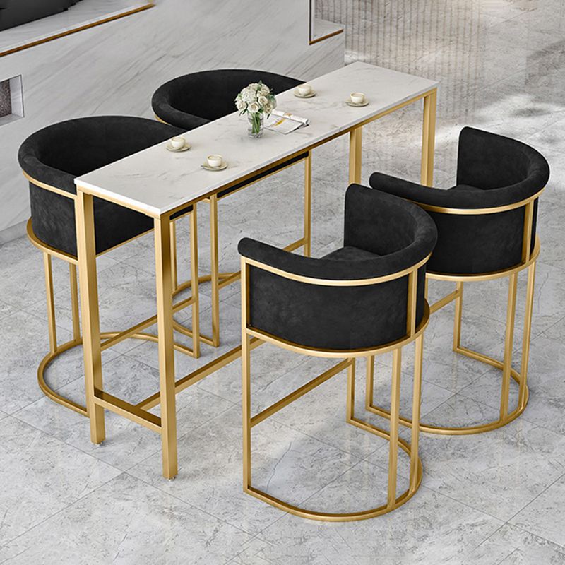 Glam Armlehnen-Rückenlehnen-Thekenhocker, Eisen-Café-Barhocker mit Samtkissen und Pedal