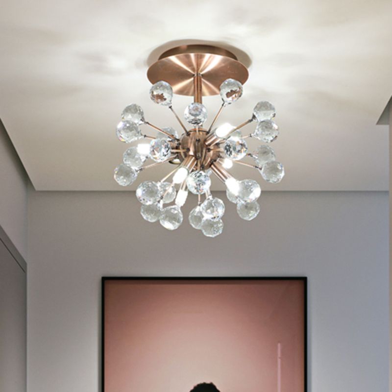 Modernista Globe Semi-Flush Monte Facetado 6 bombillas Luz de techo de bombillas en latón