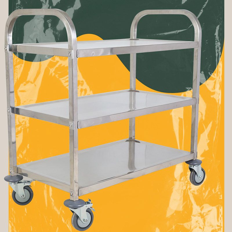 Modern Open Storage Prep Table Rectangular Metal Dining Room Kitchen Trolley