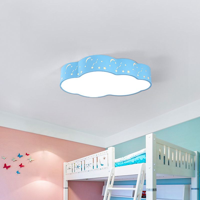 Hollowed-Out Cloud Ceiling Flush Light Macaron Acrylic Red/Yellow/Blue LED Flush Light Fixture, 20.5"/24.5" Width
