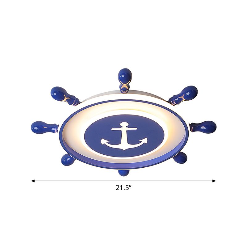 Apparecchio da soffitto per timone blu, stile per bambini, larghezza 21,5"/25,5", illuminazione a LED in acrilico a luce calda/bianca