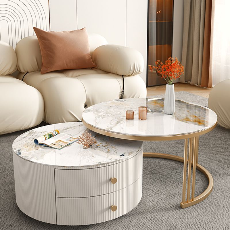 Frame Round Glam Coffee Table Slate Nesting Coffee Table Set