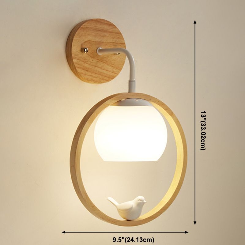 Moderner Stil rund geformte Wandlampe Holz 1 Leichte Wandbeleuchtung mit Glasschatten