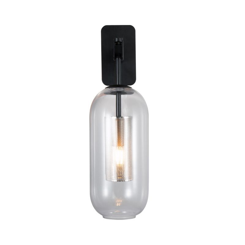Black Pill Shape Wall Light Modern Single Light Translucent Glass Wall Light Sconce