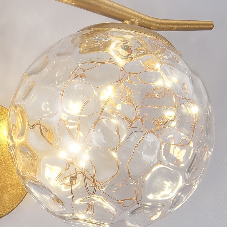 2-Lights Branch Metal Arm Sconce Lights Globe Glass Shade Nordic Style LED Wall Mount Lamp