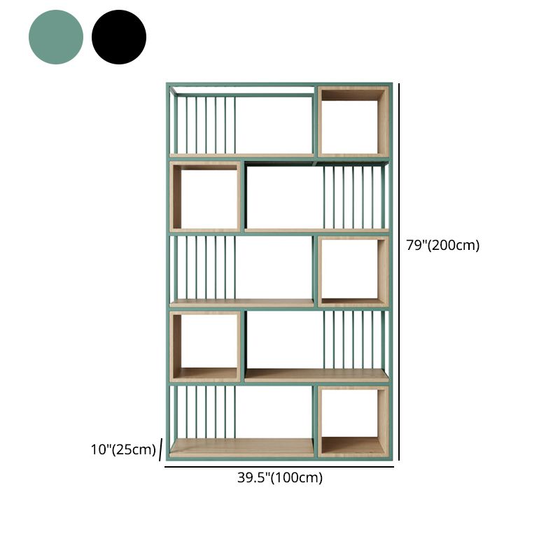 Modern Living Room Etagere Bookshelf Metal Frame Solid Wood Shelf Bookcase