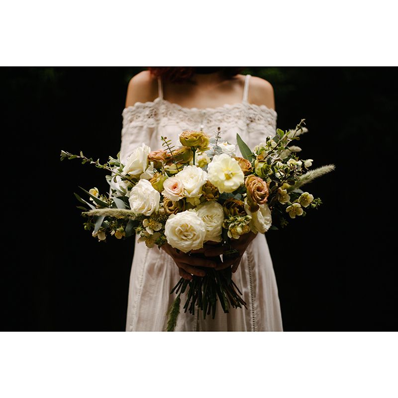 Customized Wedding Bouquet Wall Mural Horizontal Photography for Sleeping Room