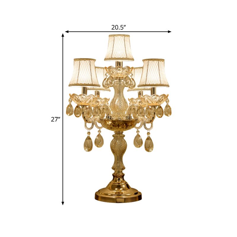 Gold 5/6/7 Bulbes Night Stand Lampe traditionnelle de table de chandelier à cristal clair