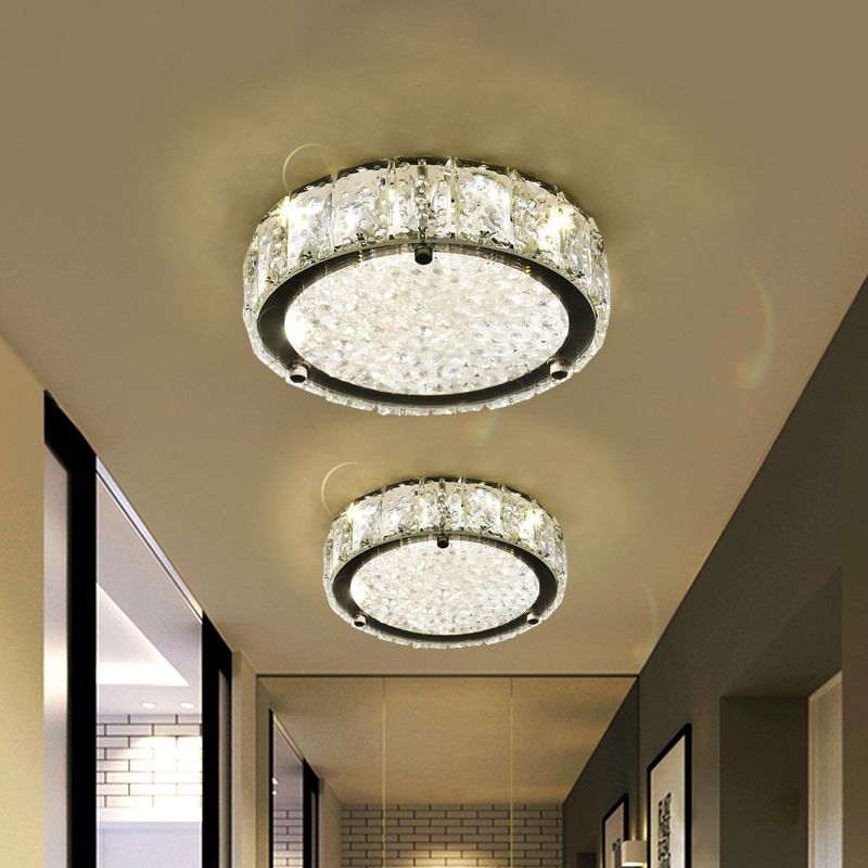 Minimalistische LED-inbouwlamp roestvrij staal rond/vierkant/bloem plafondarmatuur met heldere kristallen kap in warm/wit licht