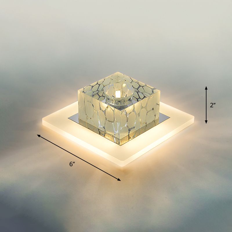 Plafonnier encastré à LED carré Simplicity pour couloir en cristal, plafonnier transparent