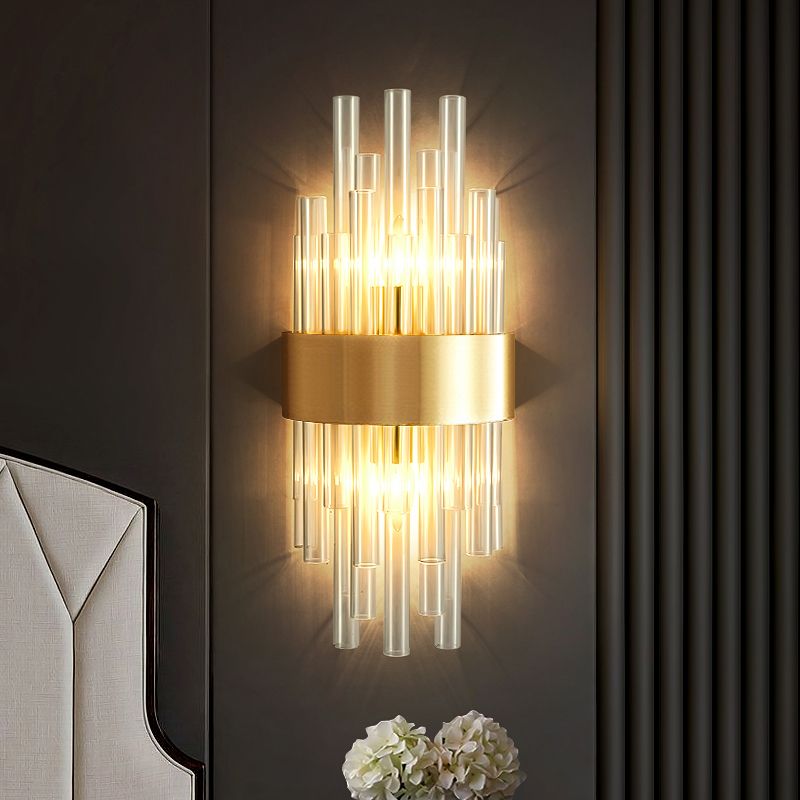 Modern Style Liner Wall Light Crystal 2 Light Sconces for Bedroom