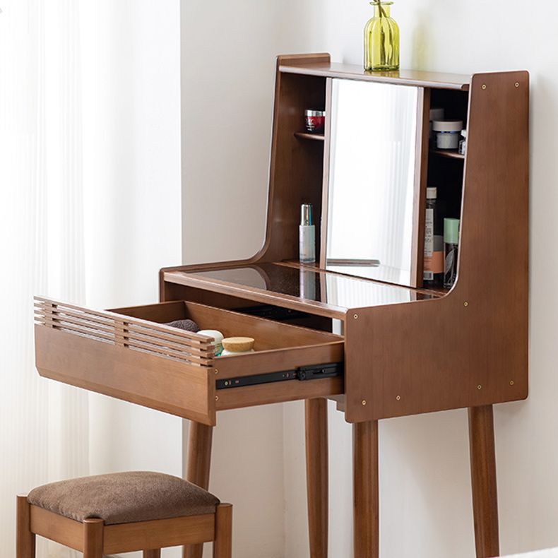 Modern Drawer Dressing Table Solid Wood Dresser Mirrored Vanity in Brone