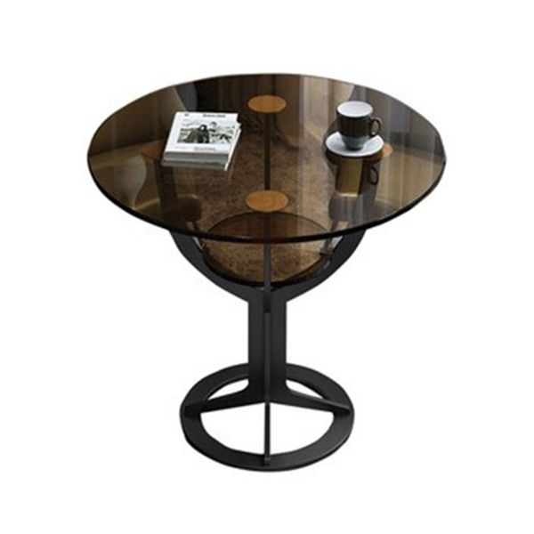 Modern Style Glass Dining Table Black Round Dinner Table with Pedestal Base