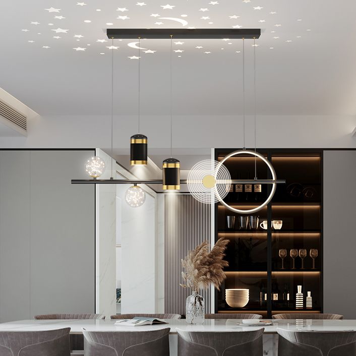 Contemporary Style Linear Island Lighting Metal Island Lighting Fixtures in Black