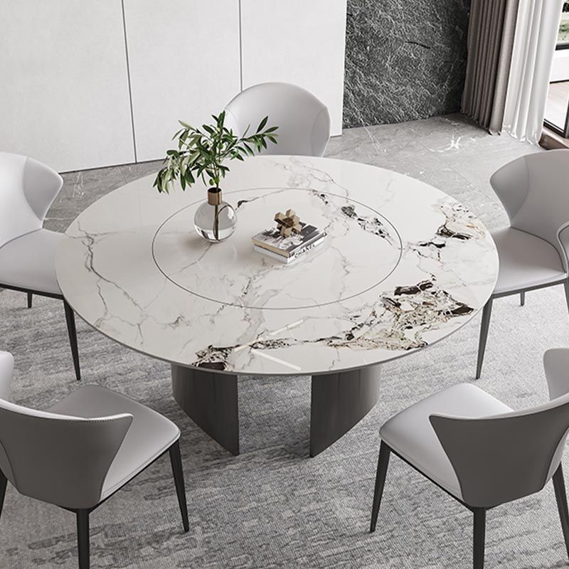 Round Dining Table Contemporary Dining Table with Stainless Steel Pedestal Base