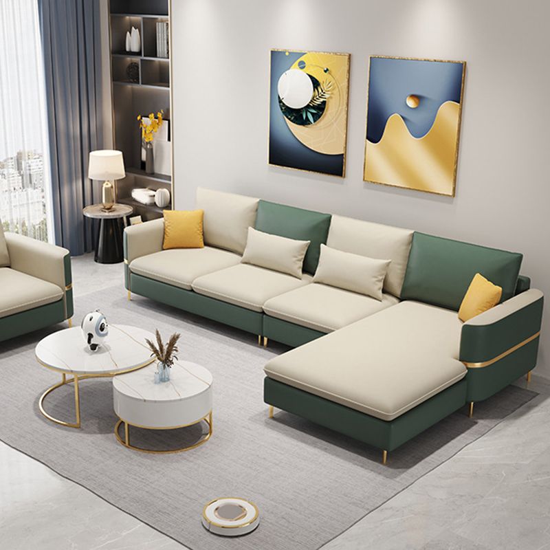 106.3" W x 62.3" D x 35.4" H Square Arm Sofa & Chaise, Loose Faux Leather Back Sofa
