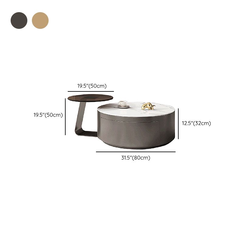 Glam Drum Coffee or End Table with Storage Drawers Slate Top