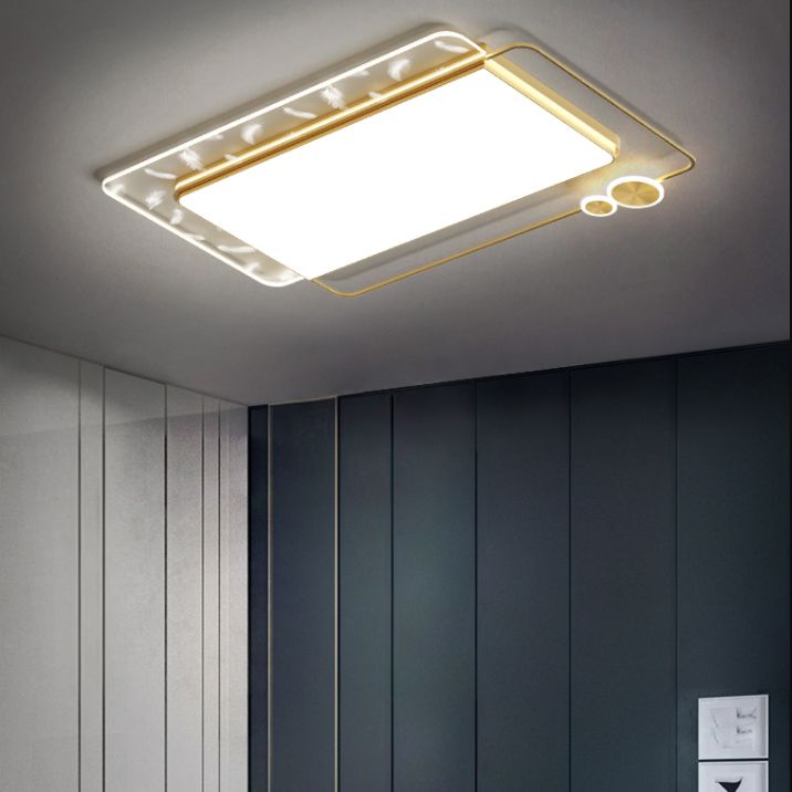 Modern Creative LED Feather Ceiling Light Wrought Iron Geometric Flush Mount with Acrylic Shade