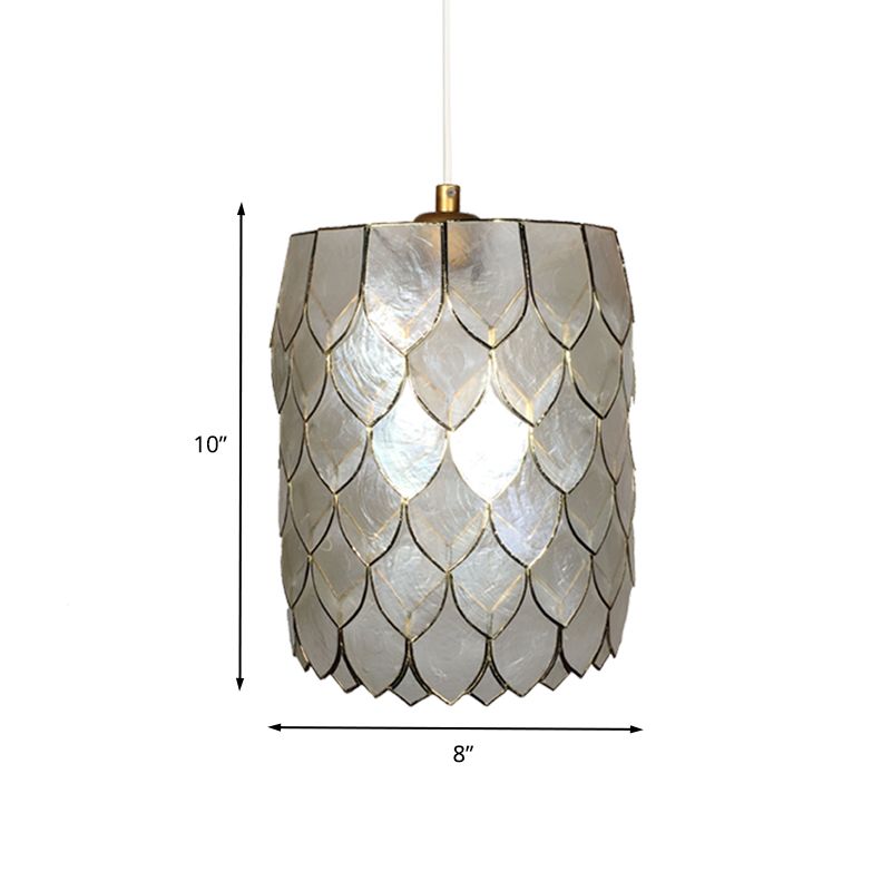 Silver Cylinder Hanging Lighting Modern 1-Light Shell Suspended Pendant Lamp with Scale Design