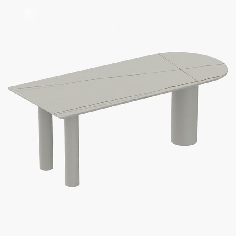 Free Form White Tone Dining Table Contemporary Sintered Stone Table with 3 Legs