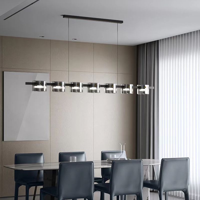 Unique Shape Hanging Lamp Modern Glass Island Lights in Black Finish