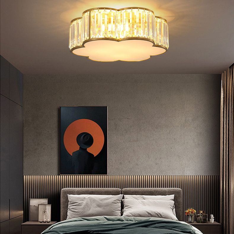 Plafonnier géométrique en laiton de style rétro colonial, plafonnier d'intérieur en cuivre avec abat-jour en cristal