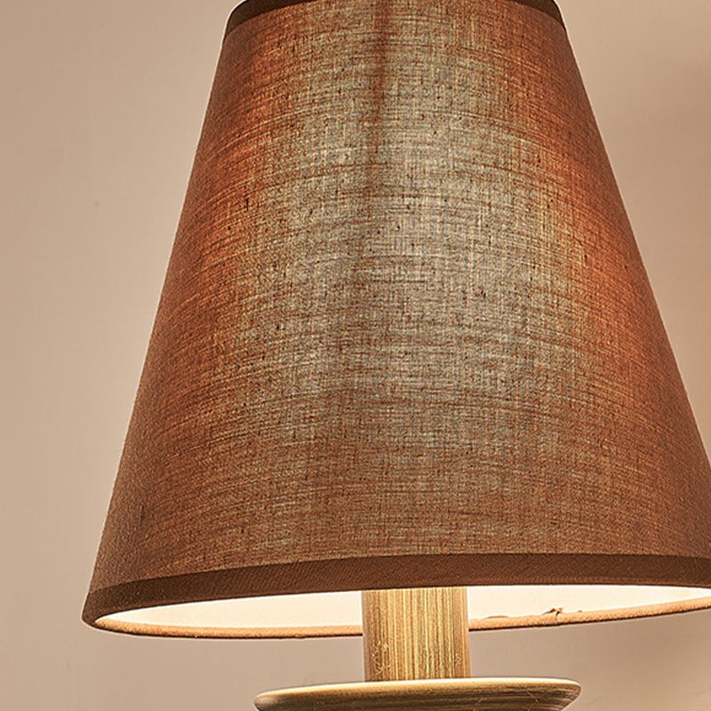 Cone Metal Wall Light Vintage 1 Bulb Bedroom Sconce Lighting Fixture in Brass with Fabric Shade