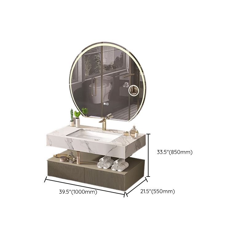 Bathroom Vanity Set Round LED Mirror Rectangular Sink Sink Vanity