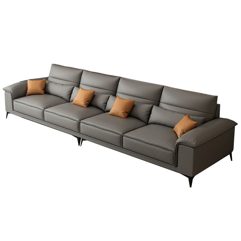 Square Arm Grey Cushion Back Contemporary Faux Leather Living Room Sofa