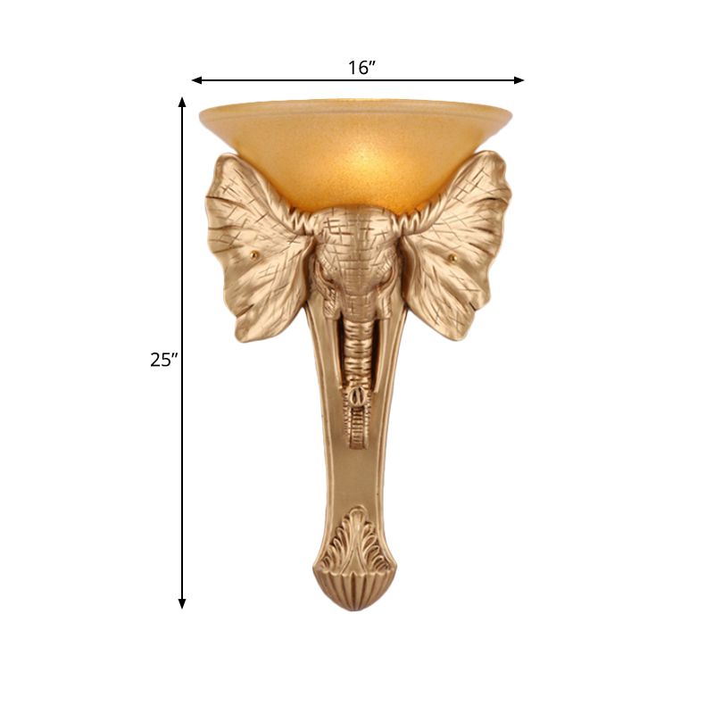 Single Resin Wall Light Colonial Style Gold Finish Elephant Flush Mount Wall Sconce