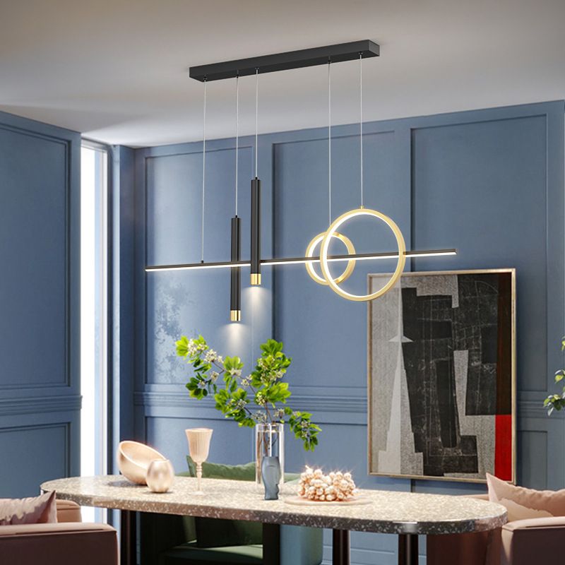 Shaded Dinning Room Island Pendant Light LED Minimalist Island Ceiling Light in Gold-Black