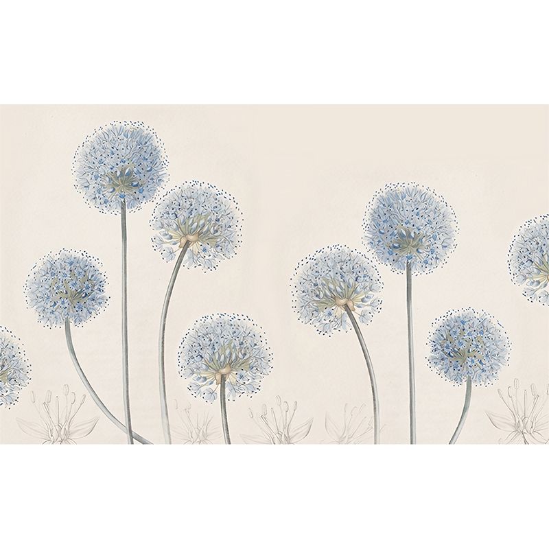 Big Illustration Style Dandelion Mural for Living Room in Grey and Orange, Personalized Size Available