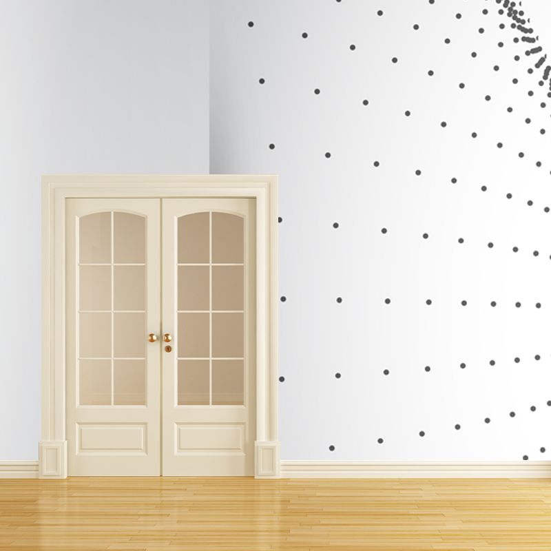 Large Half-Globe Mural Decal for Bedroom Dots Wall Covering in Black-White, Stain Proof