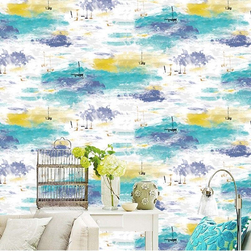 Abstract Watercolor Landscape Wallpaper Modern Non-Woven Cloth Wall Decor for Home