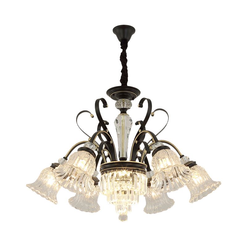 Beveled Glass Crystal Black Ceiling Chandelier Bell 6/8 Heads Traditional Pendant Light Kit
