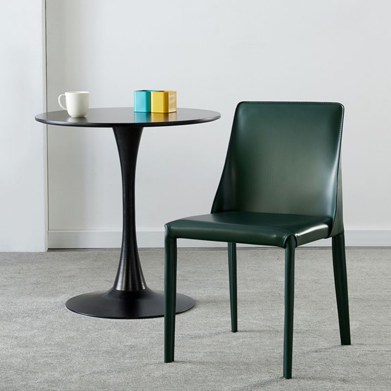 Modern Leather Dining Chairs Armless Side Chairs with Metal Legs for Home Use