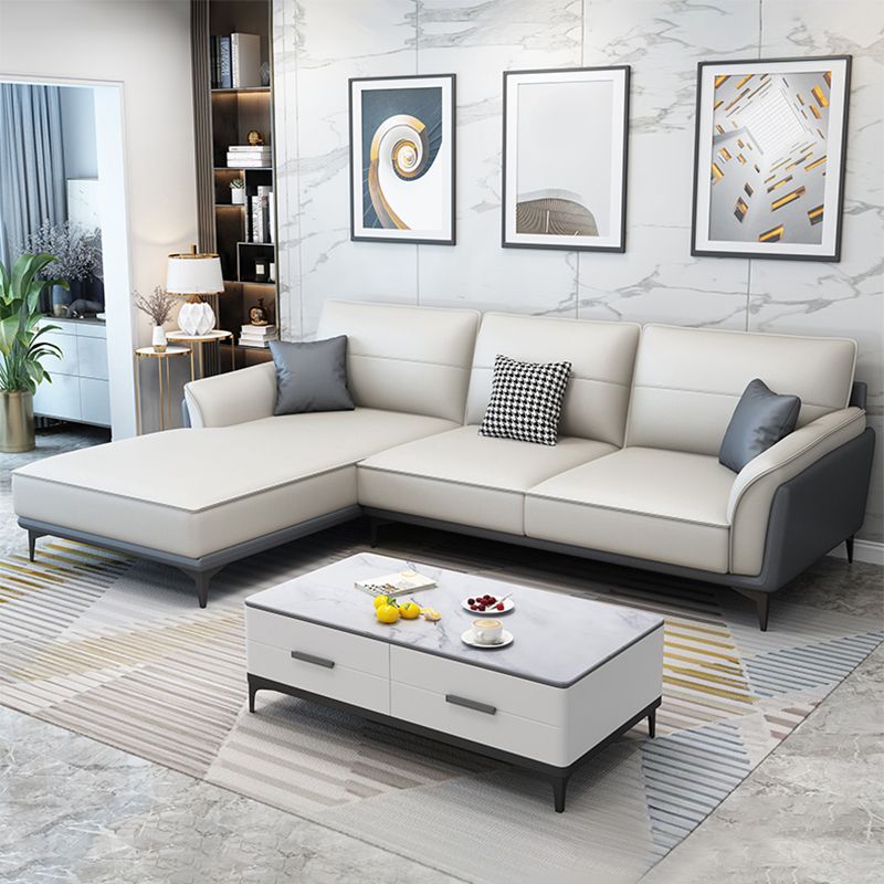 Faux Leather Pillow Back Sectional Sofa Flared Arm Sofa & Chaise