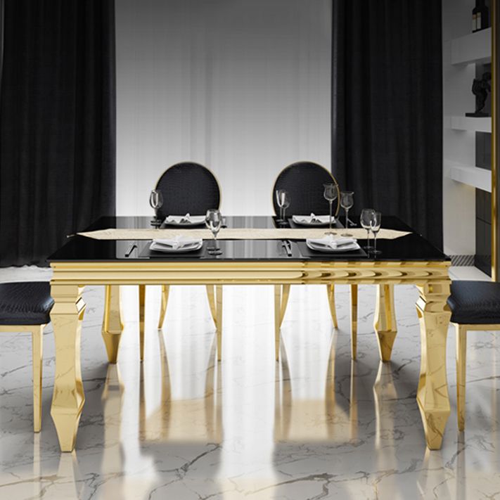 Metal Traditional Luxury Rectangle Indoor Table Glass Top Table with 4 Legs